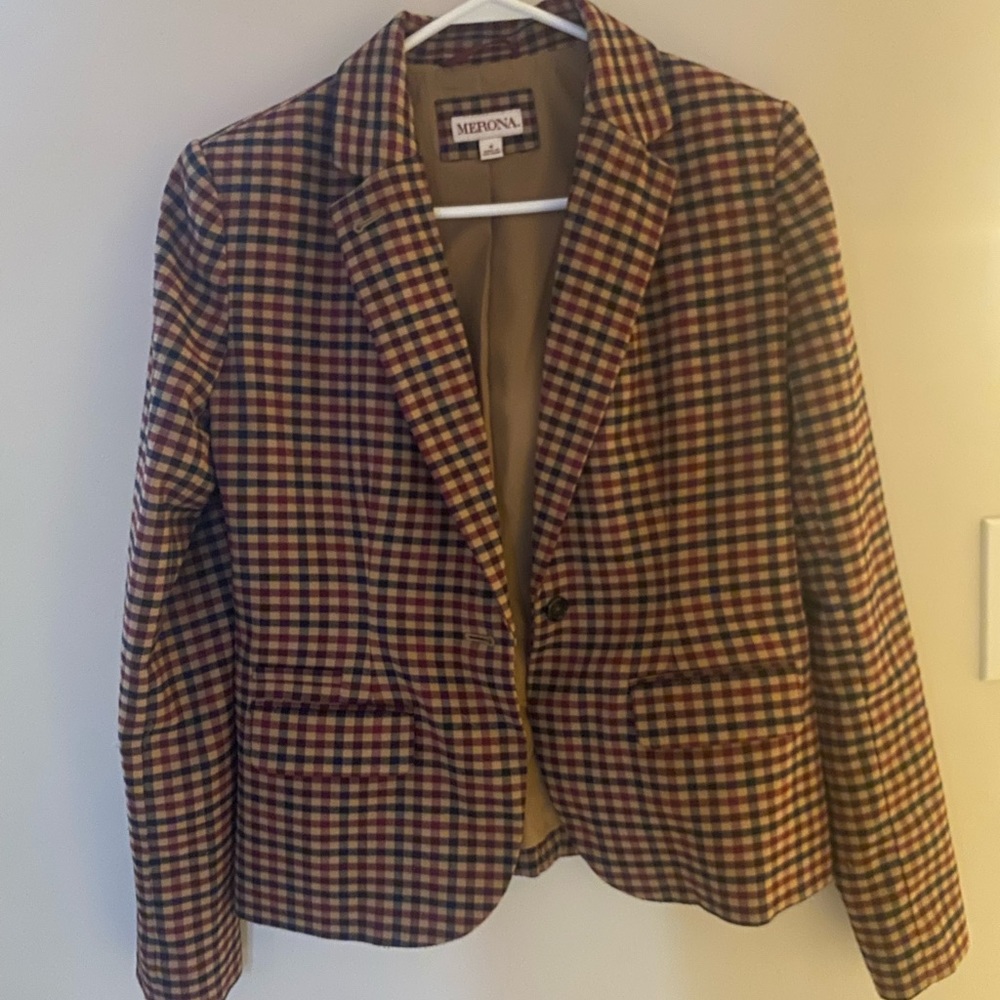 Target Merona Multi Colored Checker Print Blazer sz 4
